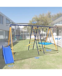 Streamdale Furniture Boys Streamdale Swing Set Slide, Swings, Net, Ladder