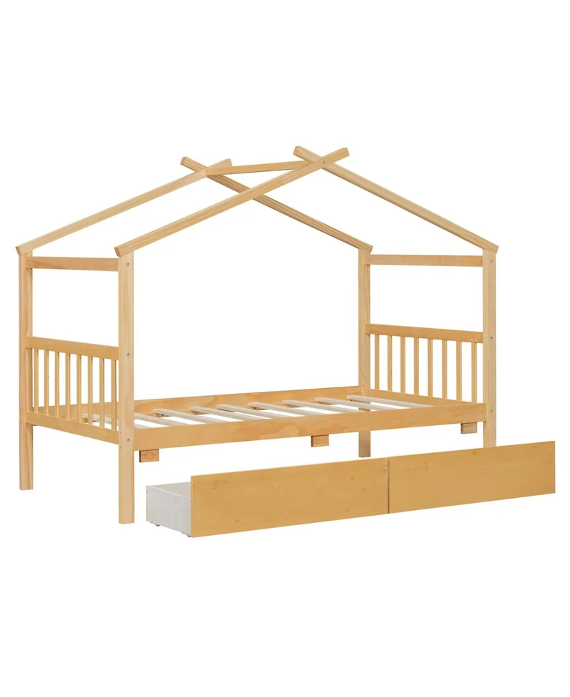 Streamdale Furniture Twin Wooden House Bed with Drawers