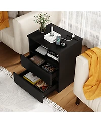 Streamdale Furniture End Table with Usb C Charging, 2 Drawers, Storage Cabinet