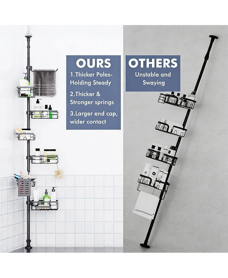 Adjustable Shower Caddy with 6 Baskets, Towel Rack, Toothbrush Case