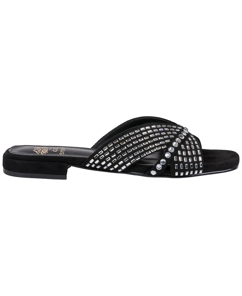 Gc Shoes Women's Elara Rhinestone Crisscross Flat Sandals