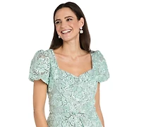 R & M Richards Petite Soutache Puff-Sleeve Ball Gown
