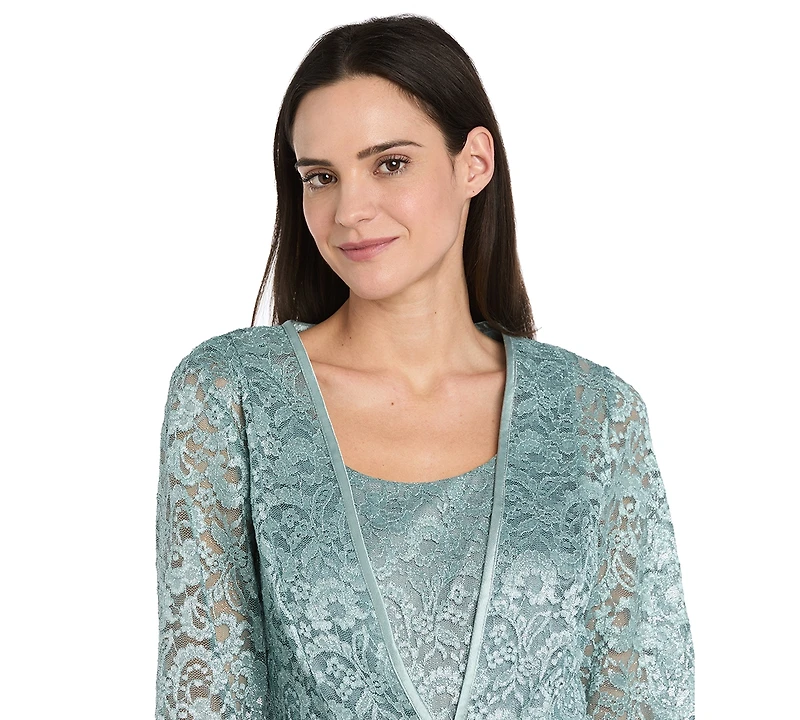 R & M Richards Petite 2-Pc. Metallic-Lace Gown Jacket Set