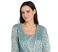 R & M Richards Petite 2-Pc. Metallic-Lace Gown Jacket Set