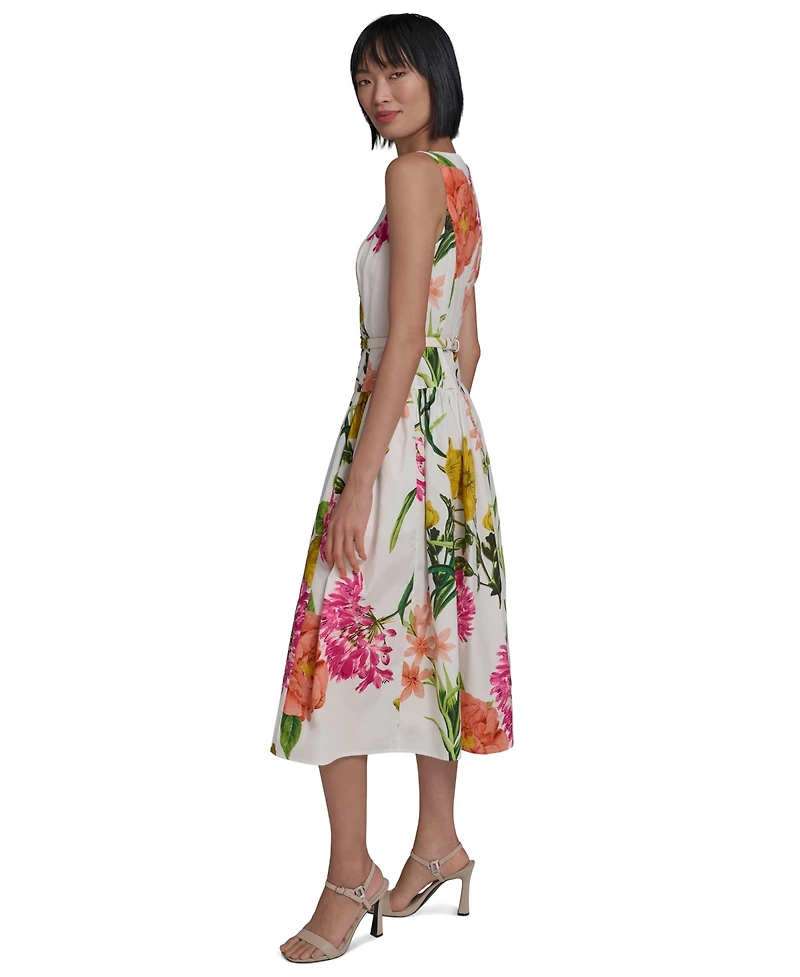 Karl Lagerfeld Paris Women's Boat-Neck Belted Sleeveless Dress