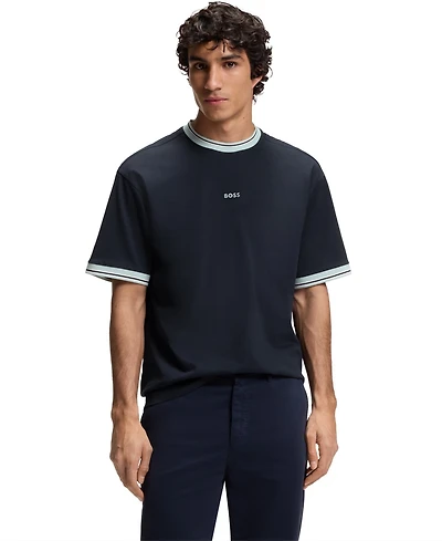 Boss by Hugo Men's Cotton Striped Trim Relaxed-Fit T-Shirt
