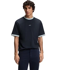 Boss by Hugo Men's Cotton Striped Trim Relaxed-Fit T-Shirt