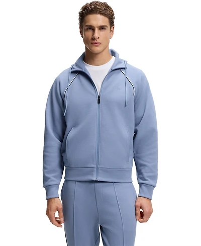 Boss by Hugo Men's Cotton-Blend Zip-Up Piping Detail Hoodie