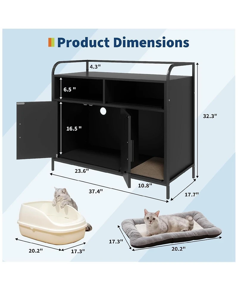 gaomon Cat Litter Box Enclosure Furniture, Hidden Litter Box Cabinet with 2 Open Compartments