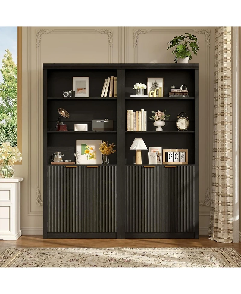 gaomon 5-Tier Bookcase with Storage Cabinet & Adjustable Shelf, Mid-Century Modern Bookshelf for Home Office