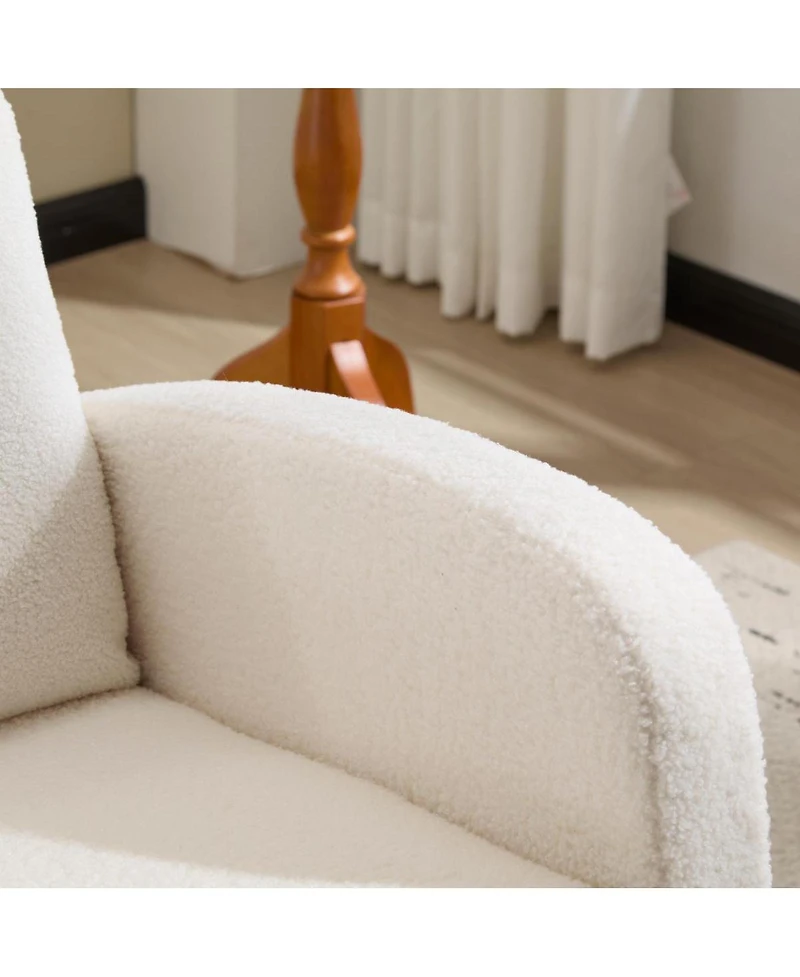 Streamdale Furniture Modern Accent Rocking Chair with Solid Wood Legs and Side Pocket (White, teddy