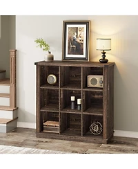 gaomon 9-Cube Storage Organizer Bookcase, 37.4" Long Low 4-Tier Farmhouse Wood Shelf for Entryway & Living Room