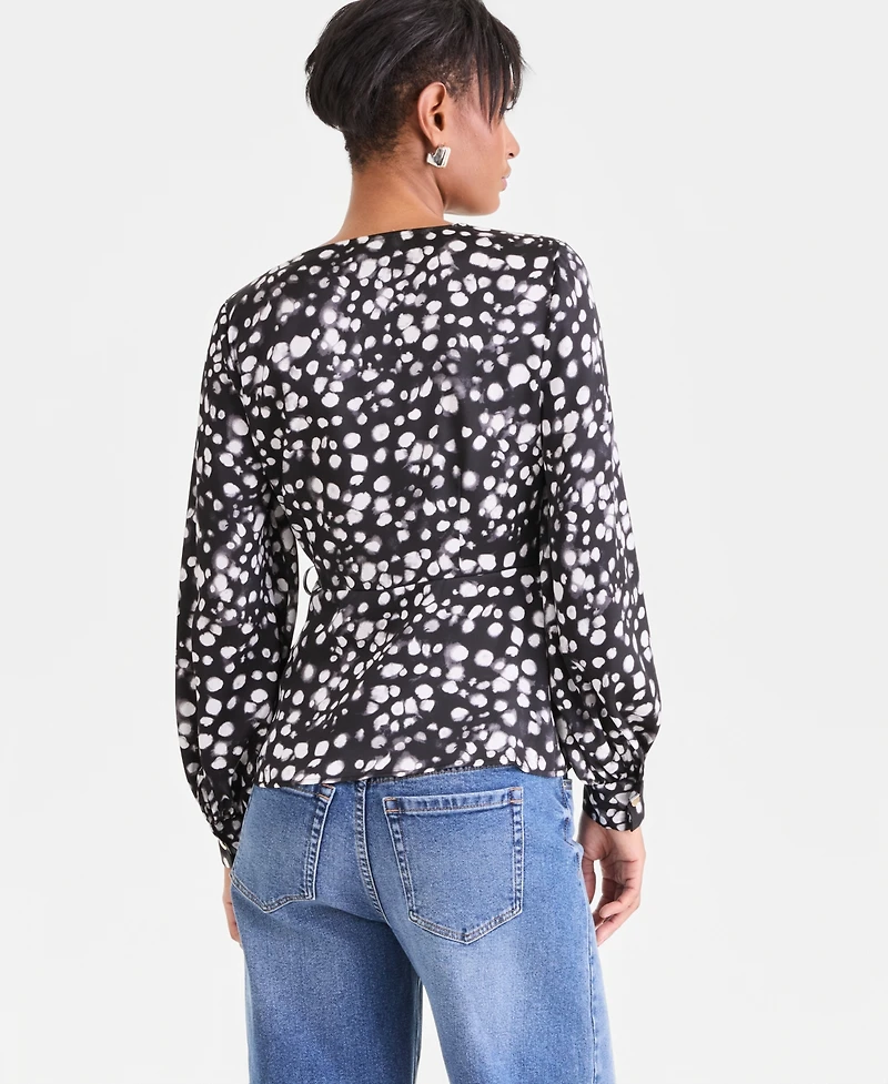 I.n.c. International Concepts Women's Long Sleeve Printed Wrap Blouse, Macy's Exclusive