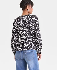 I.n.c. International Concepts Women's Long Sleeve Printed Wrap Blouse, Macy's Exclusive