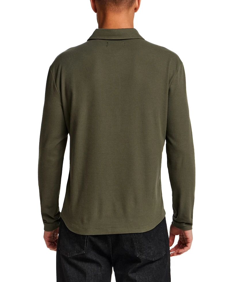 Vintage & Black Men's Long-Sleeve Soft Mini Waffle Polo Shirt