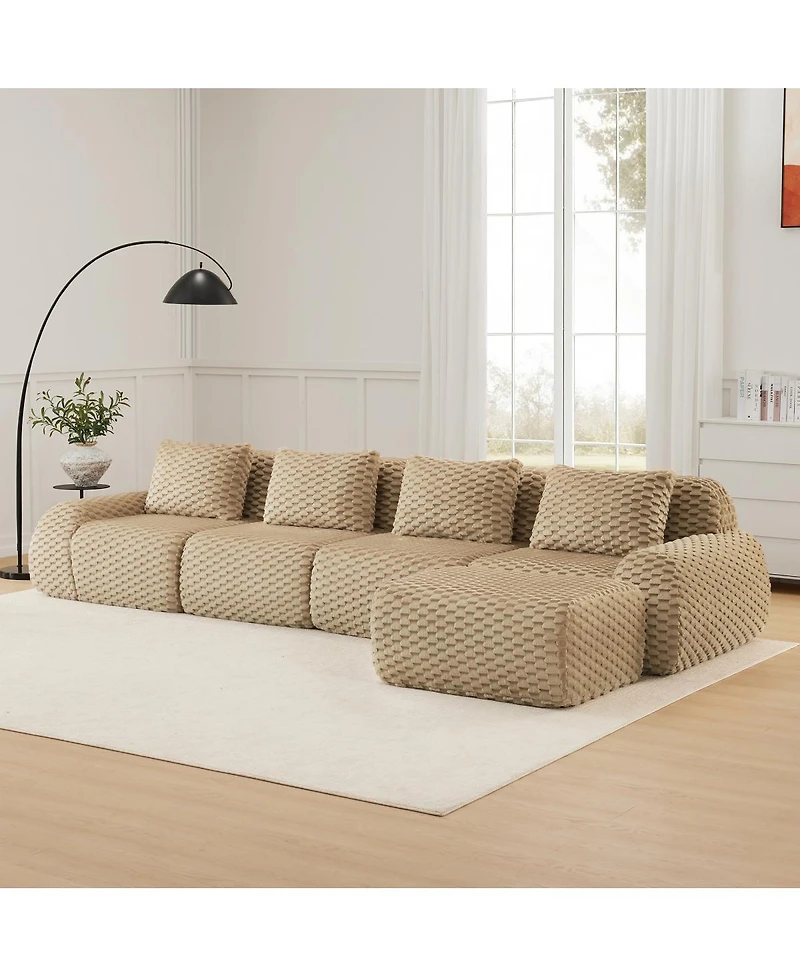 Streamdale Furniture Modern L-Shaped Flannelette Sectional Sofa with Movable Ottoman