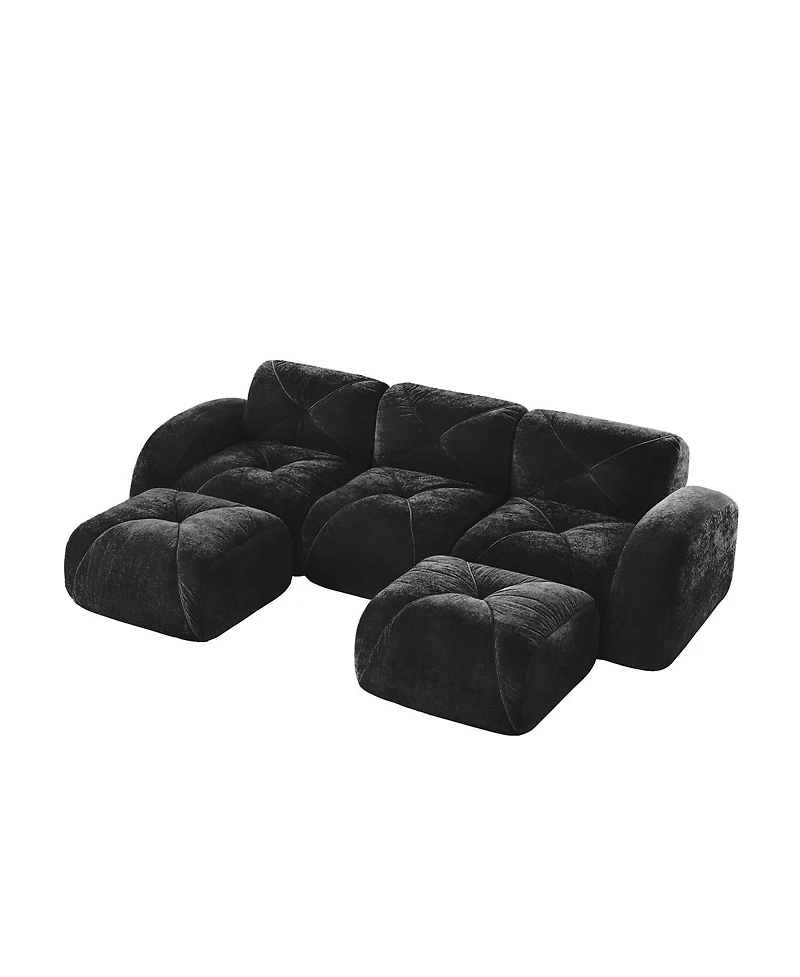 Streamdale Furniture U-shaped Boneless Sofa, Tufted, 32D High Density Sponge, Black