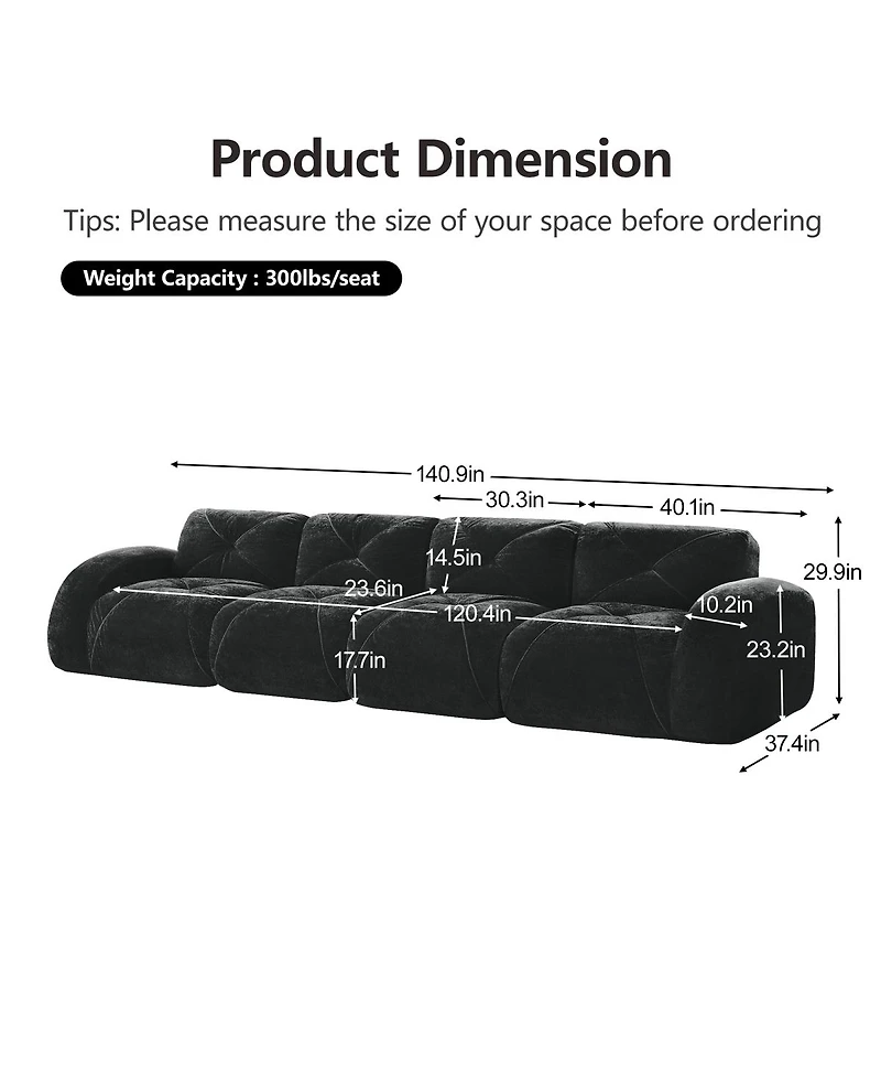 Streamdale Furniture Soft Velvet Boneless Sofa, Ergonomic, No Assembly, Black