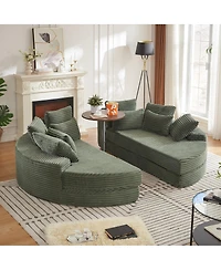 Streamdale Furniture Corduroy Oversized Recliner, Converts to 2 Recliners, Sofa Bed, Neck Pillow