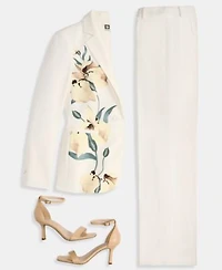 Anne Klein Womens Placement Print One Button Blazer High Rise Wide Leg Pull On Pants