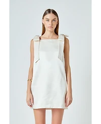 endless rose Women's Velvet Satin Bow Mini Dress