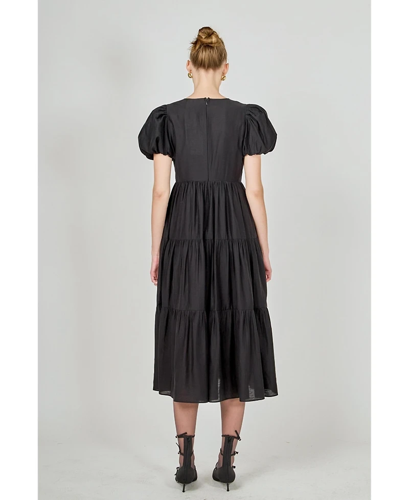 English Factory Women's Bow Puff Sleeve Midi Dress