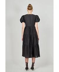 English Factory Women's Bow Puff Sleeve Midi Dress