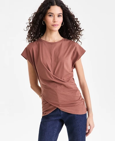 I.n.c. International Concepts Women's Cotton Twist-Front Cap-Sleeve Top, Macy's Exclusive