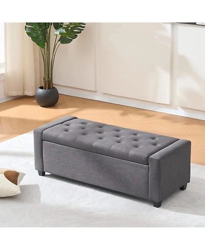 Streamdale Furniture Streamdale 48" Storage Bench for End of Bed, Faux Linen Upholstered Ottoman with Arms, Gray
