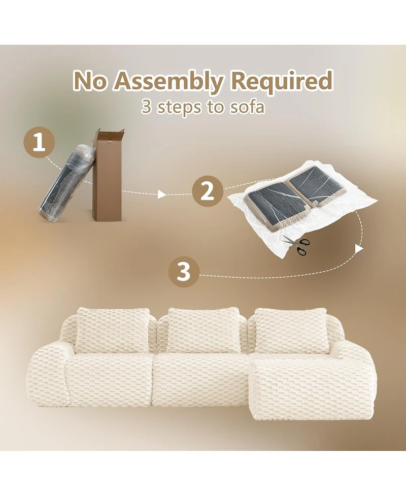 Streamdale Furniture Streamdale 114" Modern L-Shaped Flannelette Sectional Sofa with Movable Ottoman, Cream