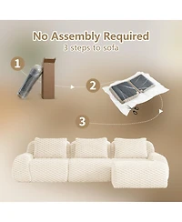 Streamdale Furniture Streamdale 114" Modern L-Shaped Flannelette Sectional Sofa with Movable Ottoman, Cream