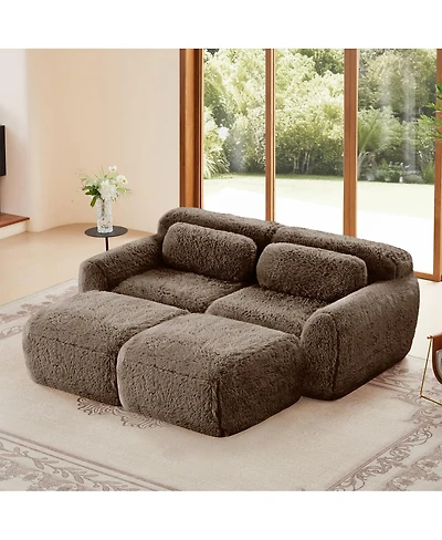 Streamdale Furniture Soft Plush Boneless Sofa with Chaise, No Assembly Required, Chocolate