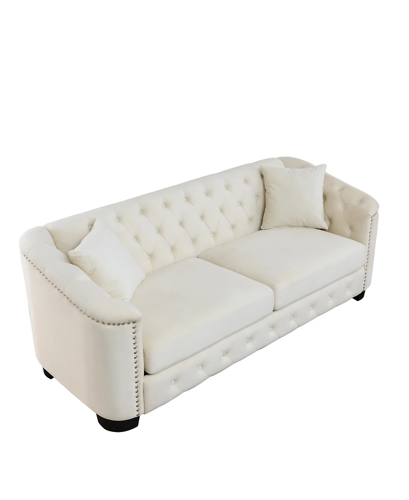 Streamdale Furniture Streamdale 77-Inch Modern Chesterfield Velvet Sofa with Nailhead Arms