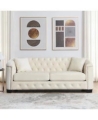 Streamdale Furniture Streamdale 77-Inch Modern Chesterfield Velvet Sofa with Nailhead Arms