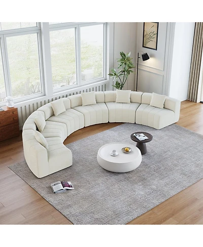 Streamdale Furniture Chenille curved sectional sofa with 6 pillows, modular semi-circular sofa for any room