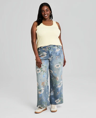 And Now This Trendy Plus Painted Floral Print Jeans, Macy's Exclusive