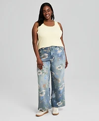 And Now This Trendy Plus Painted Floral Print Jeans, Macy's Exclusive
