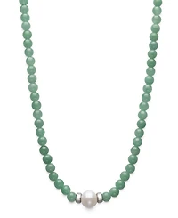 Macy's Cultured Freshwater Pearl & Dyed Green Jade Necklace in Sterling Silver