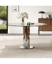 Streamdale Furniture 35" Round Glass Dining Table with Stainless Steel Legs (Seats 2-4