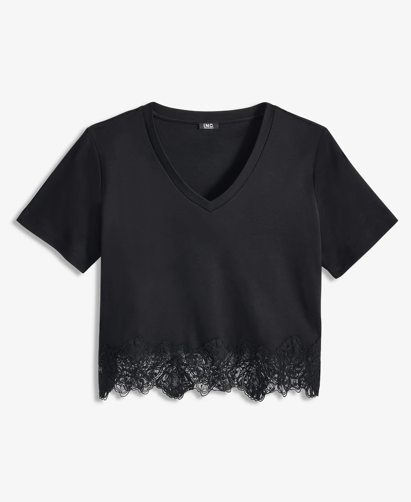 I.n.c. International Concepts Women's Lace-Trim Short Sleeve T-Shirt, Macy's Exclusive