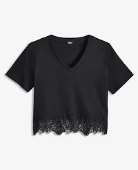 I.n.c. International Concepts Women's Lace-Trim Short Sleeve T-Shirt, Macy's Exclusive