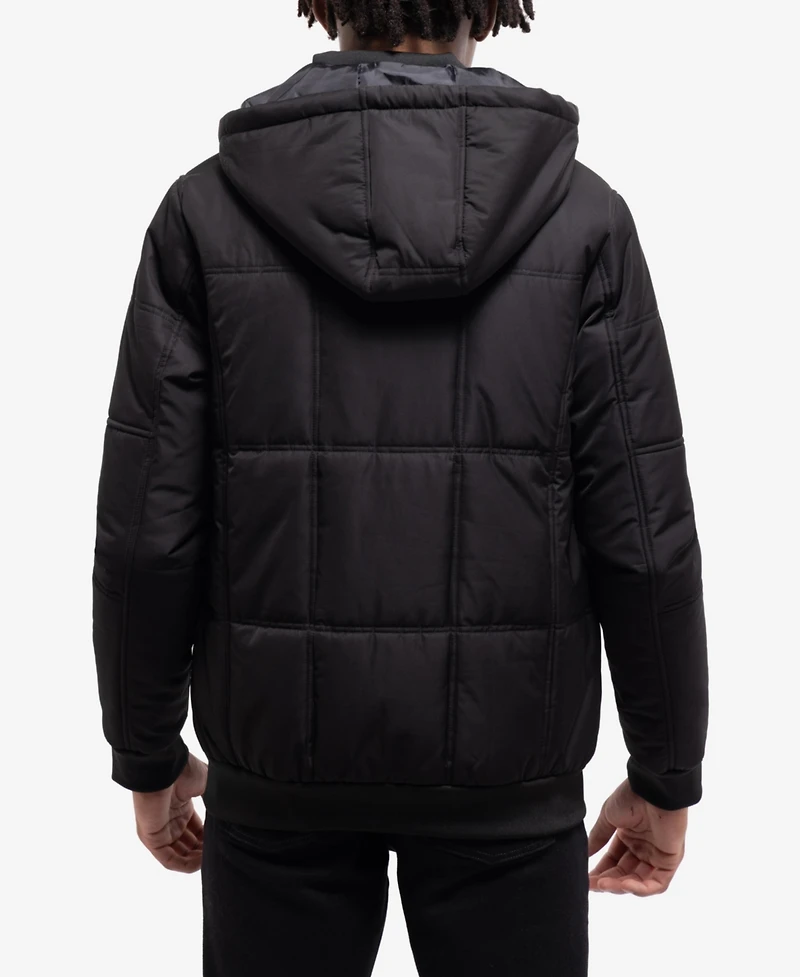 X Ray Men's Xray Hooded Puffer Jacket With Patch Chest Pockets