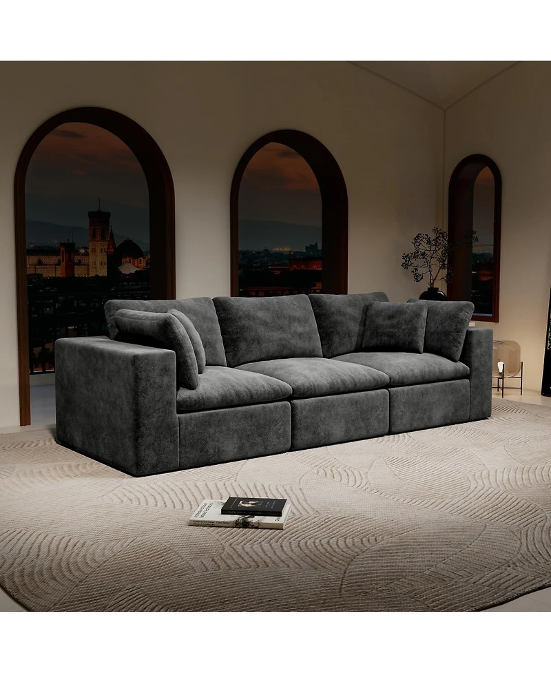 Streamdale Furniture Gray 3PC Modular Sectional Sofa, Plush Corduroy, No Assembly Required