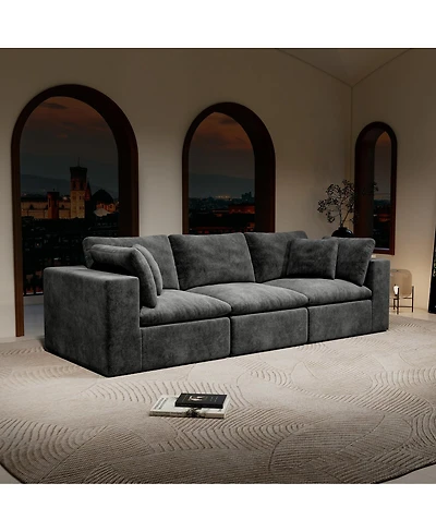 Streamdale Furniture Gray 3PC Modular Sectional Sofa, Plush Corduroy, No Assembly Required