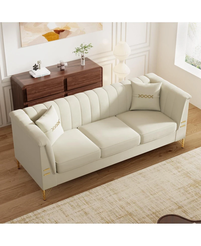 Streamdale Furniture Modern Velvet 3-Seater Sofa with Vertical Channel Tufting