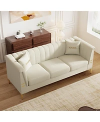 Streamdale Furniture Modern Velvet 3-Seater Sofa with Vertical Channel Tufting