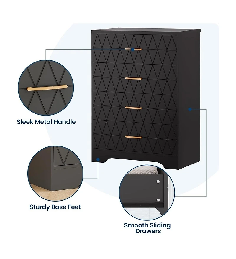 gaomon " 4-Drawer Tall Bedroom Dresser with Gold Handles & Storage"