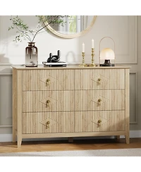 gaomon 47" Wide Fluted Dresser, 6 Drawer Modern Wood Storage Chest for Bedroom or Living Room