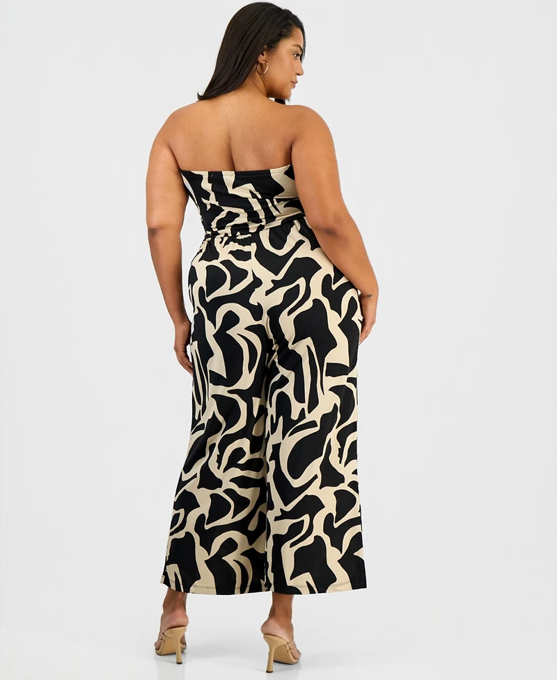 Derek Heart Trendy Plus Size Strapless Ruched Jumpsuit