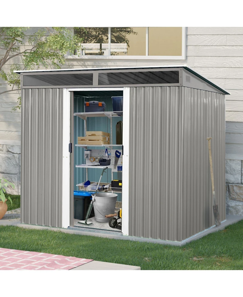 Mondawe 8ft x 6ft Outdoor Metal Storage with Lockable Sliding Doors and Transparent plate